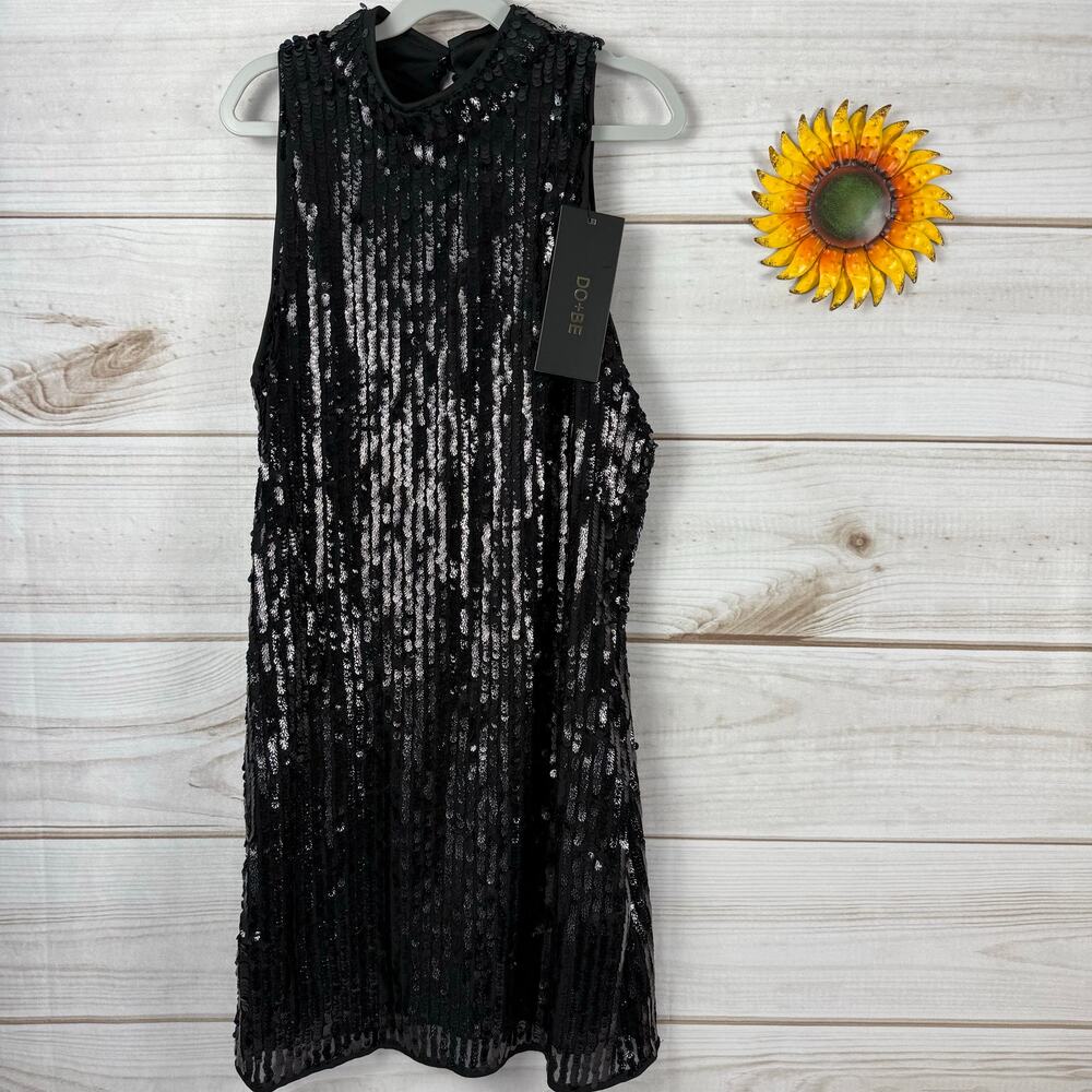 DO+BE Black Sequin Mock Neck‎ Party Cocktail Dress Size S